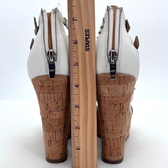 Marc Fisher White Leather Studded Cork Wedge Platform Sandals Heels Size 8M - Picture 4 of 15